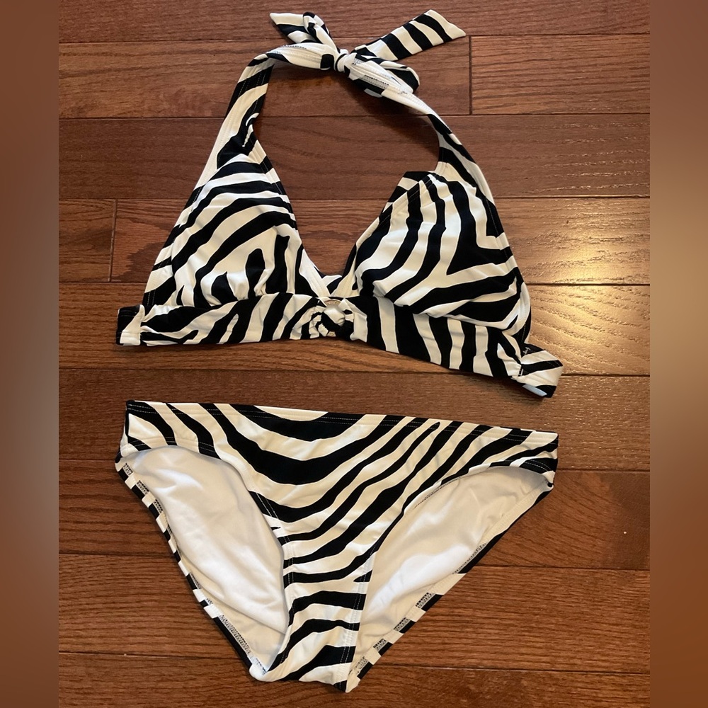 Michael Kors Black and White Striped Bikini